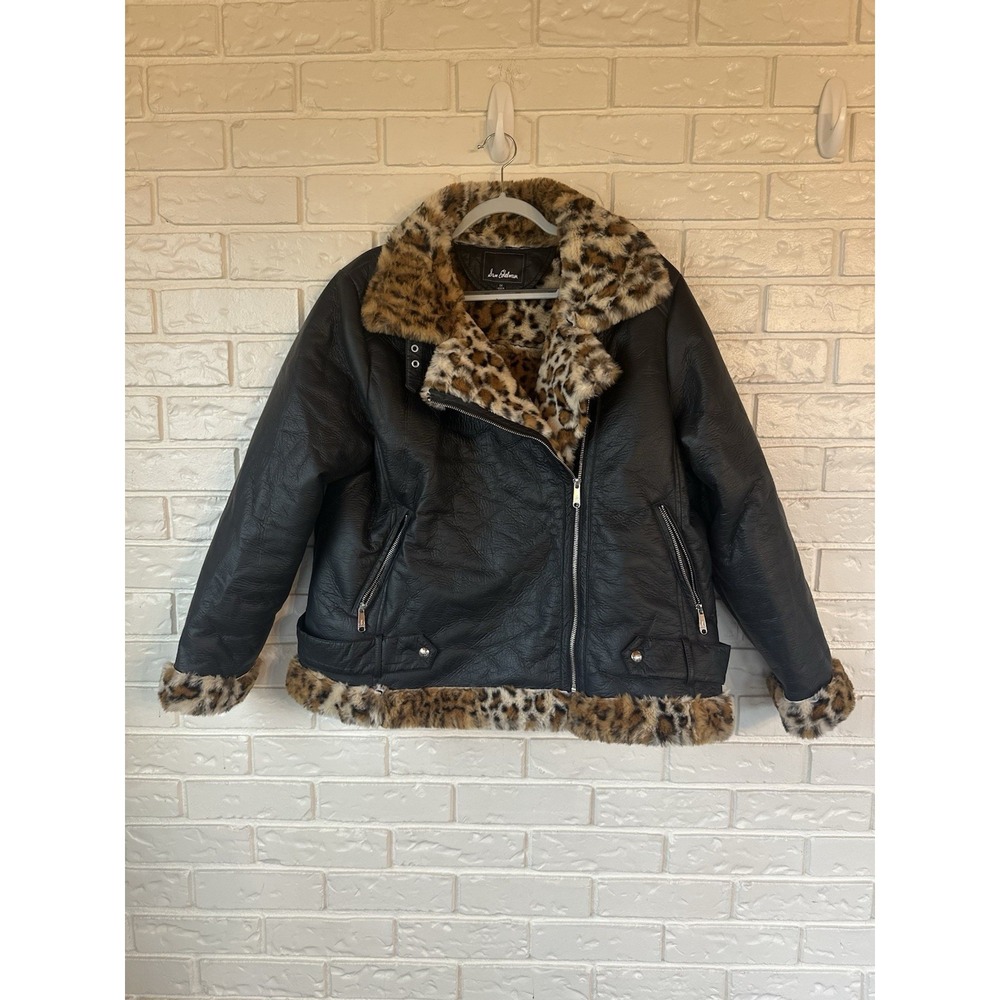 Sam Edelman Women's Leopard Fur Moto Jacket 1X Fran Fine Glam Queen Coat